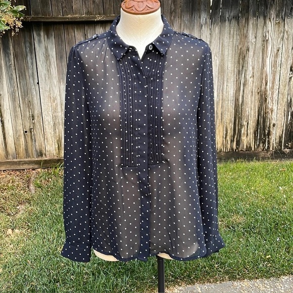 Navy Polka Dot Sheer Blouse - Picture 1 of 6